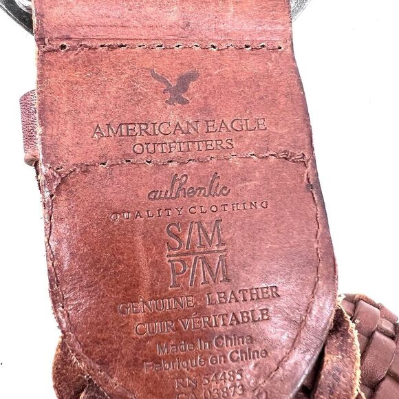 American Eagle Brown Leather Woven Braided Boho 2" Wide Hook Belt Womens Small - Picture 6 of 6